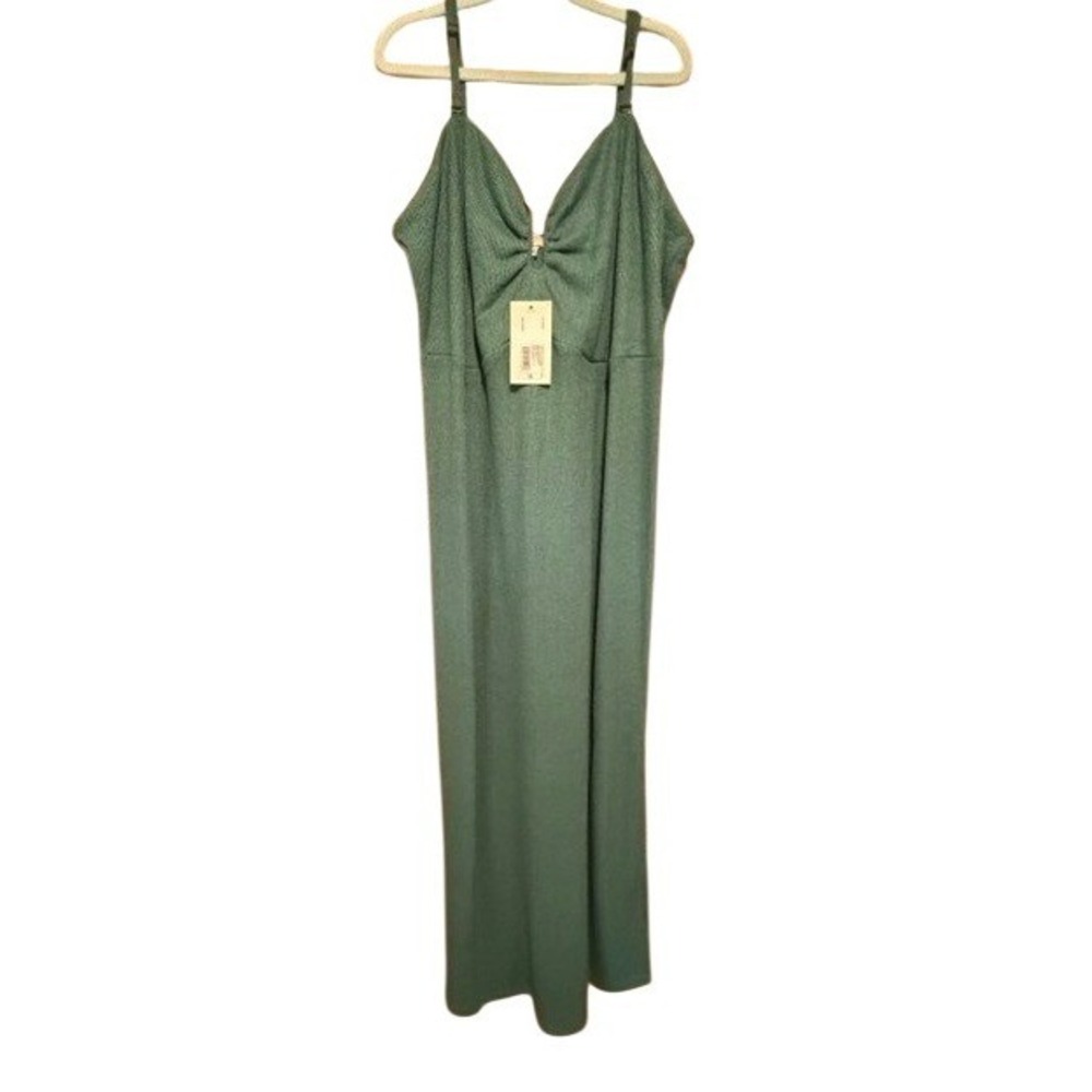 A New Day Womens Teal Ribbed Knit Maxi Dress V-Neck Tortoise Detail 1X NEW